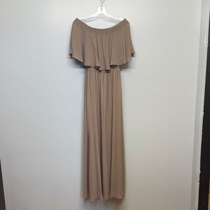 Show Me Your MuMu Anthropologie Tan Ruffled Flutter Sleeve Maxi Dress